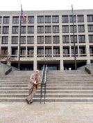 Jeff in front of the Frances Perkins Building's Constitution Avenue (Mall) entrance